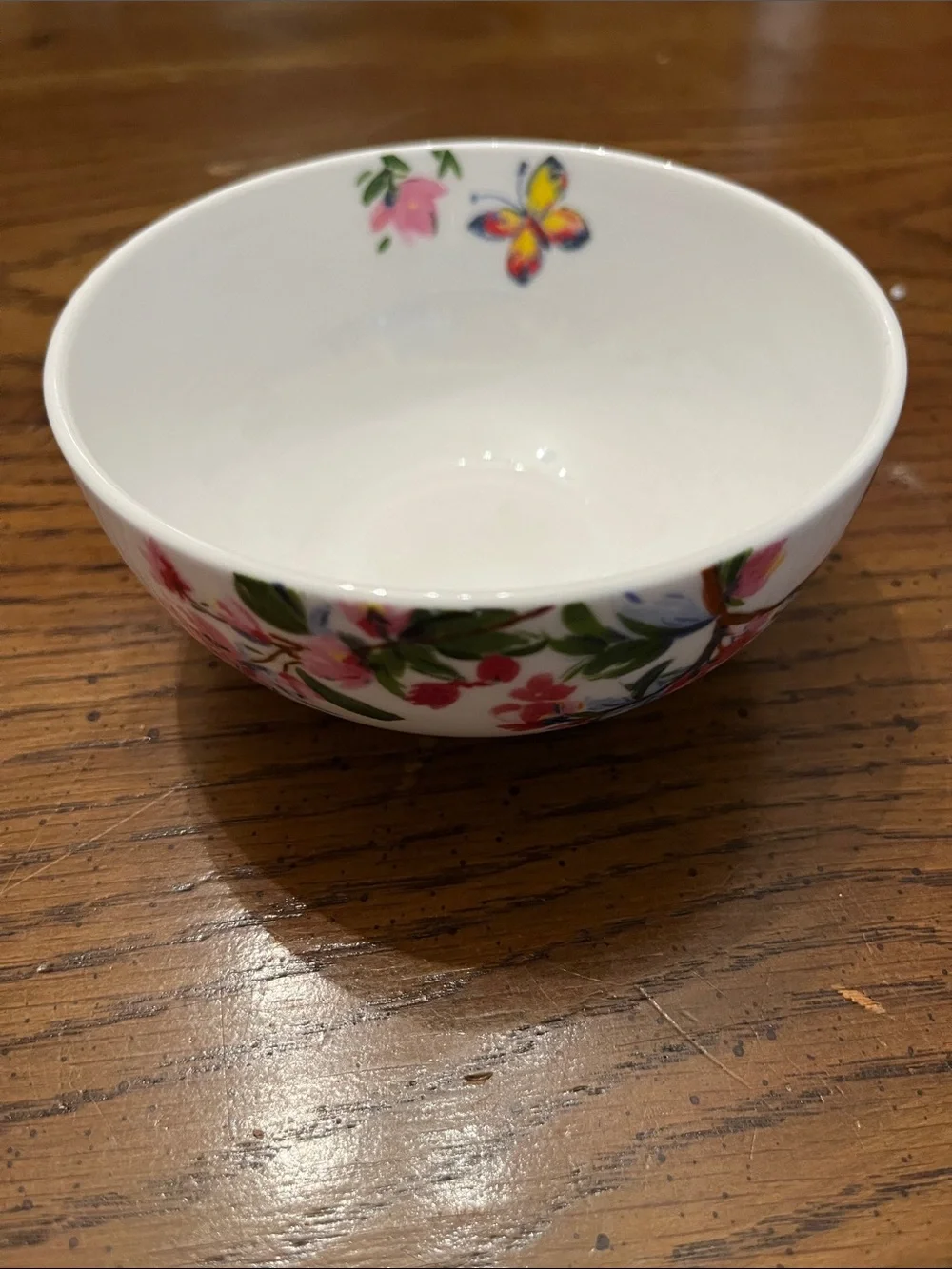 Set of 3 White Ceramic Bowls with Floral & Butterfly Pattern‎